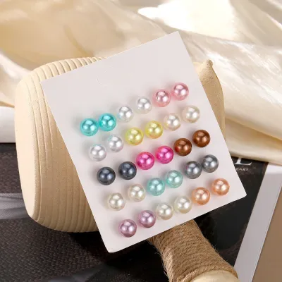 15 Pairs Colorful Beaded Stud Earrings Set